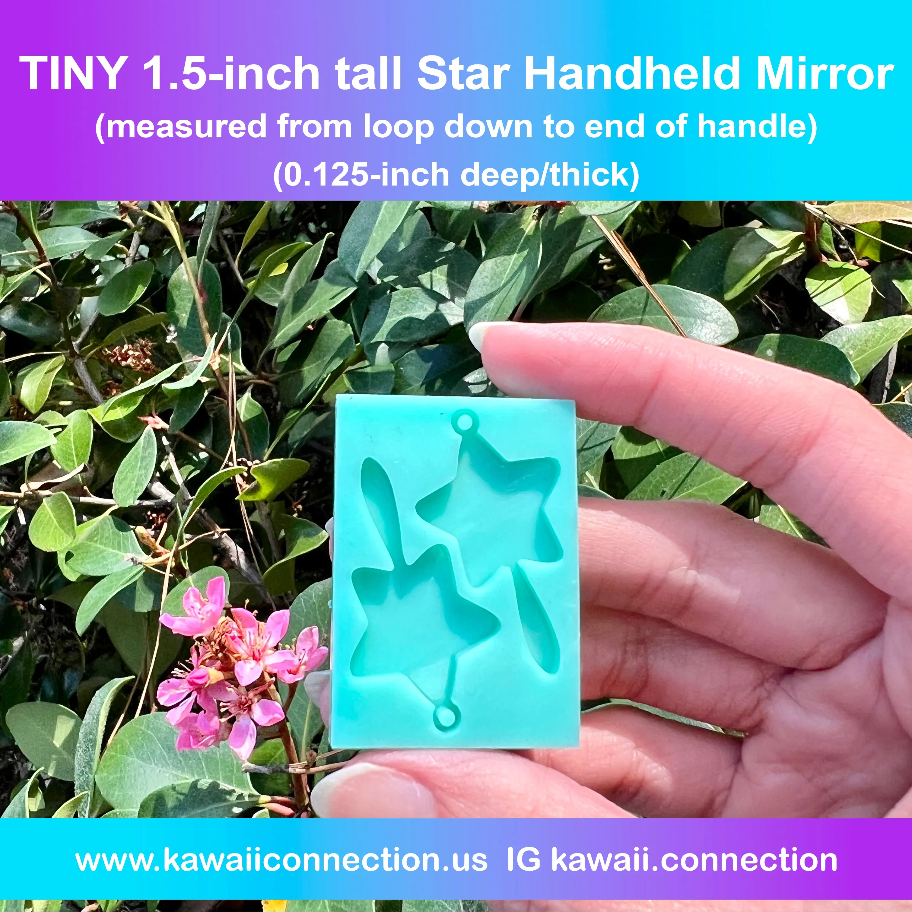 1.5 inches tall (0.125 inch deep) Star Handheld Mirror Style Earring Kindle Water Bottle Stitch Marker Charm Silicone Mold for Resin