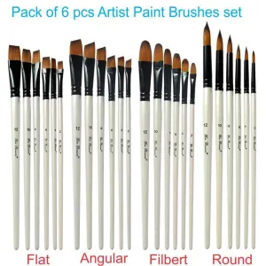 6Pcs Artist Paint Brush Set Nylon Bristles Brushes for  Watercolor Acrylic Oil Painting