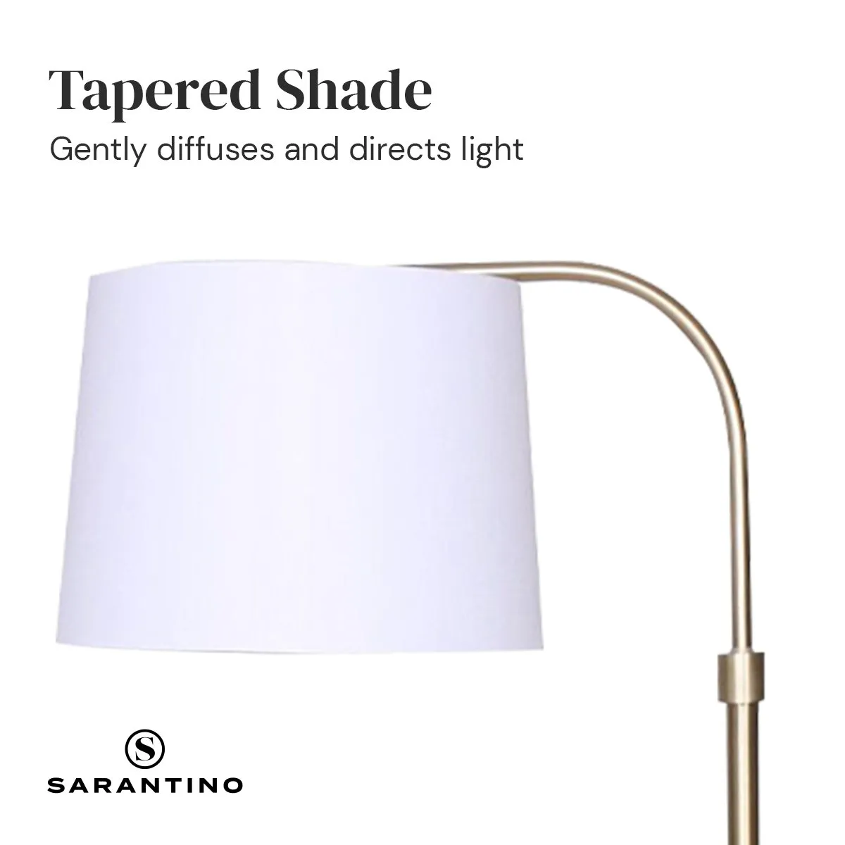 Adjustable Brass Floor Lamp, Weighted Base, Arched Pole - Sarantino