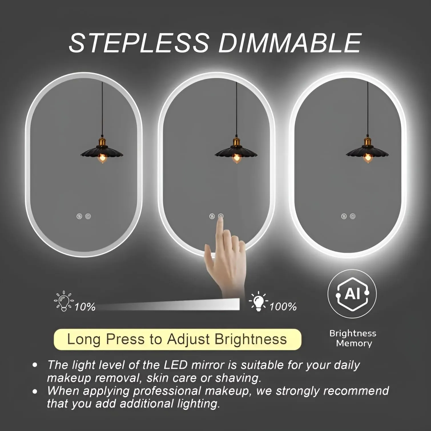 COMTO Mirror Oval LED Wall-Mounted Bathroom Vanity Mirror with Backlit LED Light, Dimmable, Anti-Fog, with 3 Color Makeup Mirror White, Warm White, Natural White (24X40IN) (60X101) CM