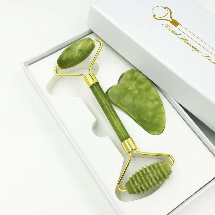 Jade beauty device, jade roller massager, jade roller facial scraping board gift box set