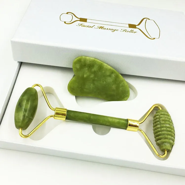 Jade beauty device, jade roller massager, jade roller facial scraping board gift box set