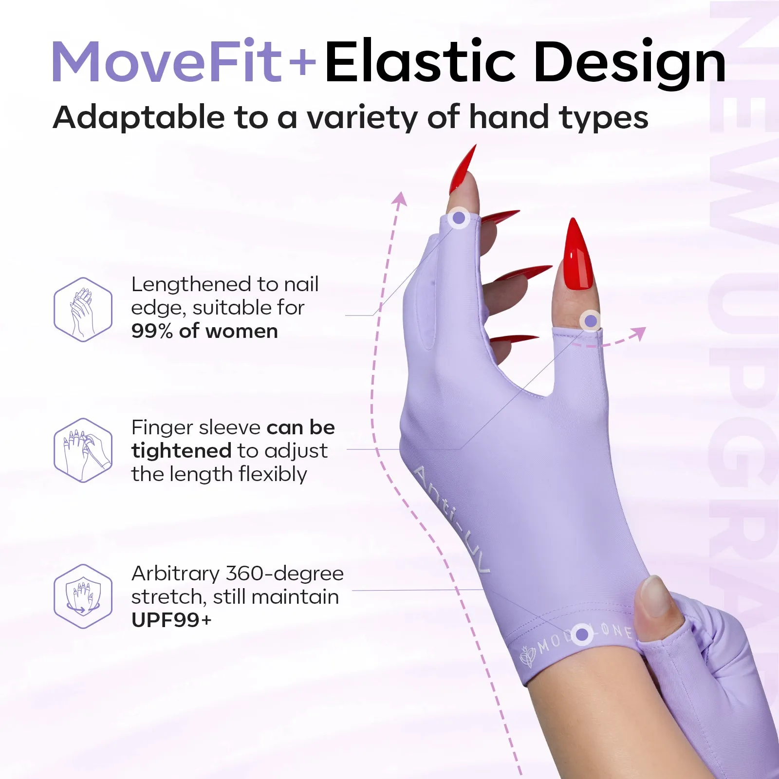 Purple Anti-UV light Glove For Nails  Salon Professional UPF 99 
