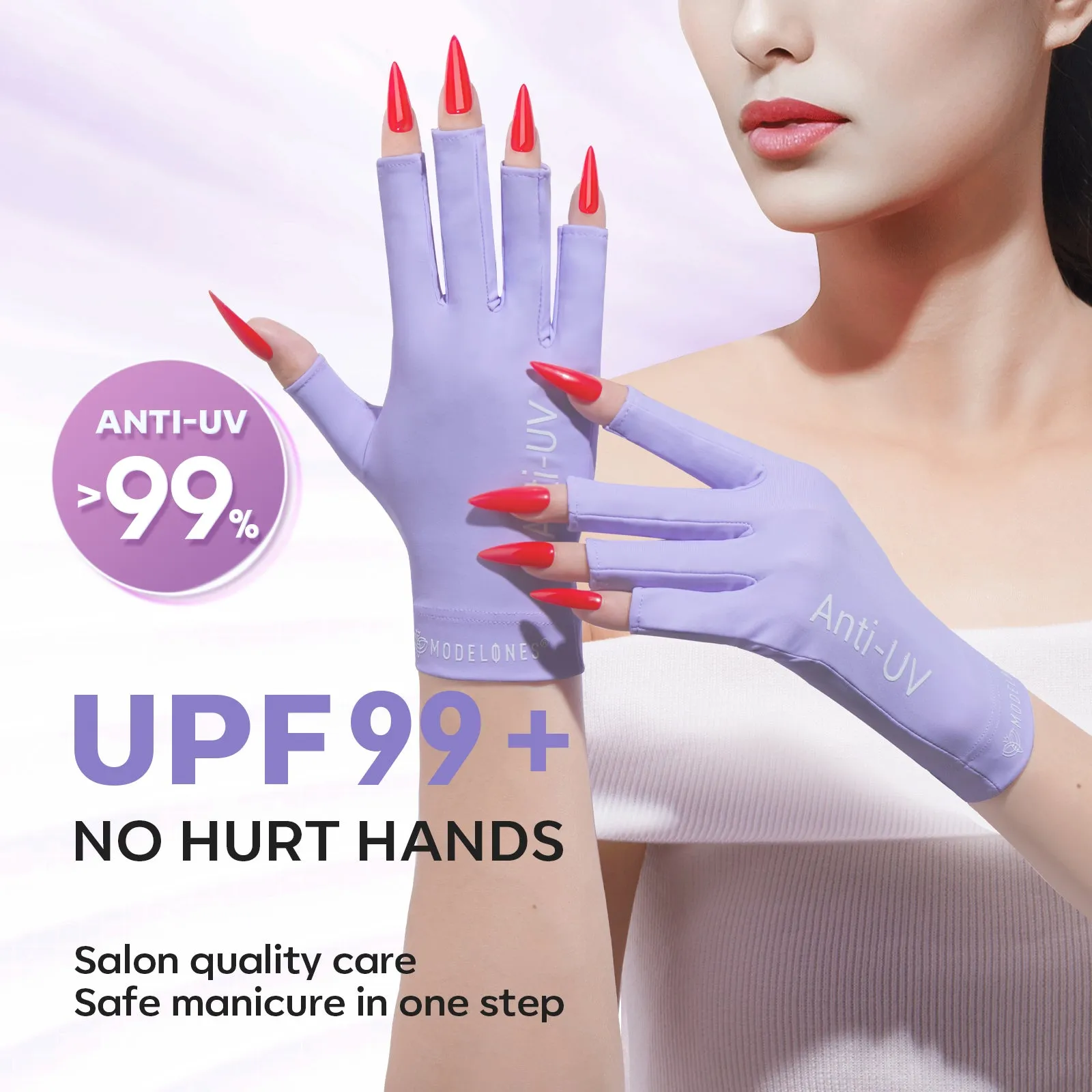 Purple Anti-UV light Glove For Nails  Salon Professional UPF 99 