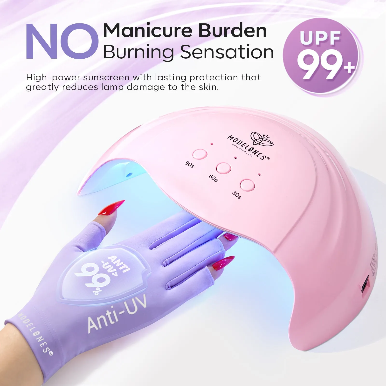 Purple Anti-UV light Glove For Nails  Salon Professional UPF 99 
