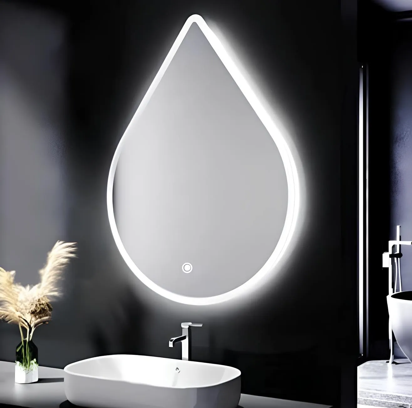 SANIF® Water Drop Shape 18x24 inch LED Lighted Bathroom Mirror, Wall Mounted Vanity with Smart Touch Button, Memory Function, Adjustable Warm White/Natural/Daylight Lights(Horizontal/Vertical)